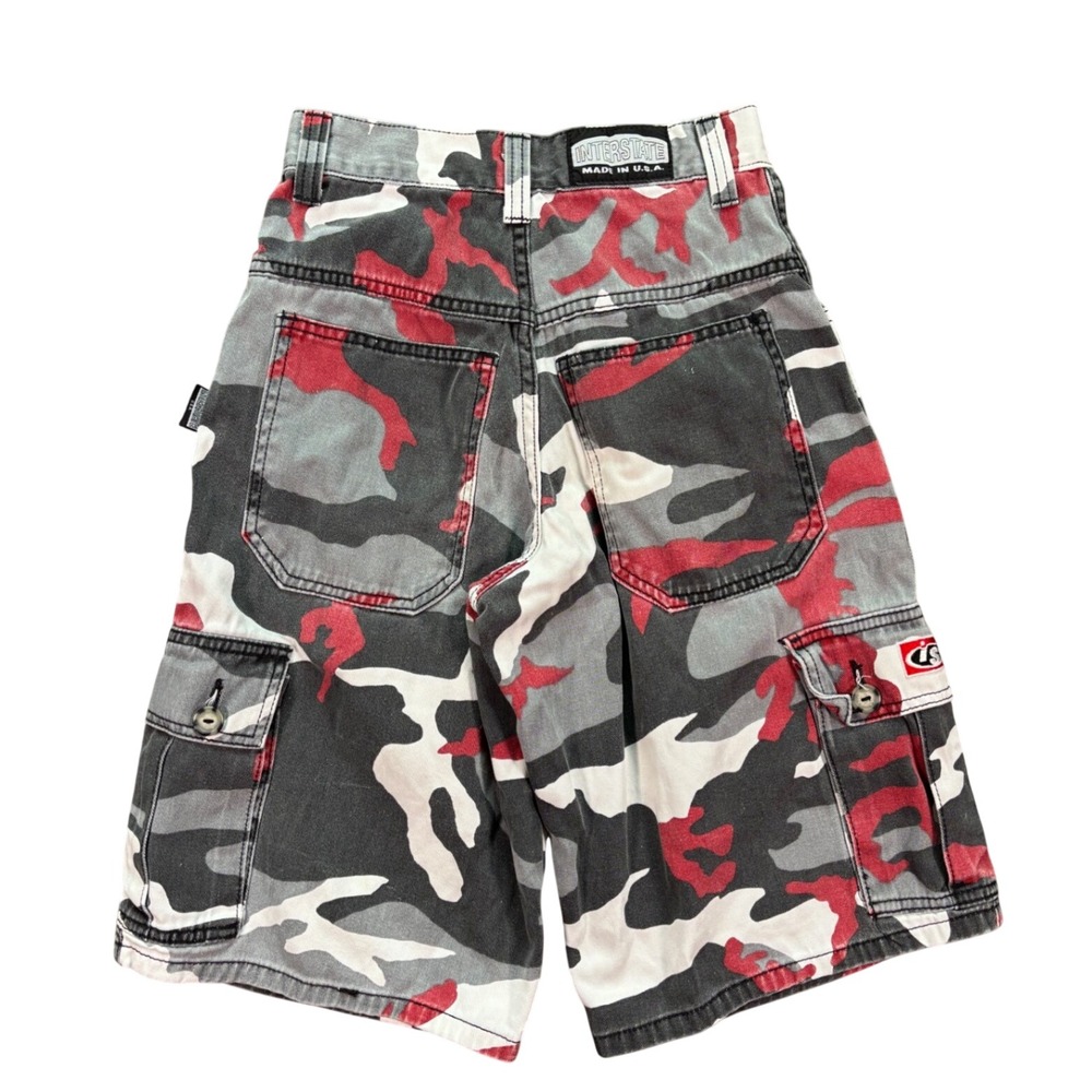 Y2K Baggy Interstate Cargo Shorts Red Camo Made In USA Size 26